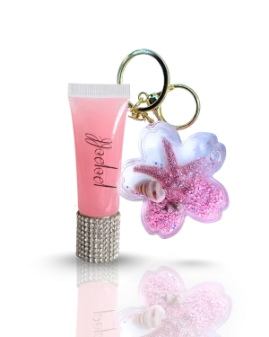 Lace Pink Lipgloss & Silver Diamonds & Pink Flower Accessory