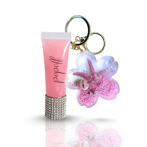 Lace Pink Lipgloss & Silver Diamonds & Pink Flower Accessory