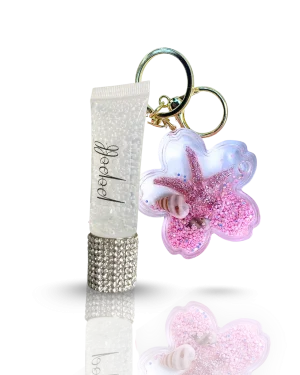 Clear Gloss & Silver Diamonds & Pink Flower Accessory
